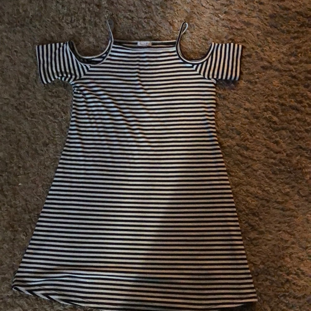 Black and White striped, off the shoulder dress